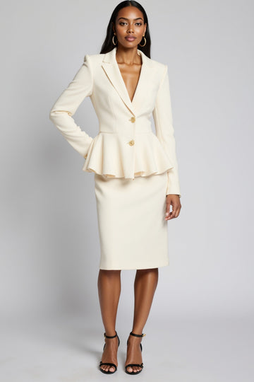 Ivory Notched Lapel Two-piece Work Dress